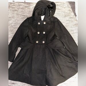 Black Double-Breasted Detachable Hood Coat